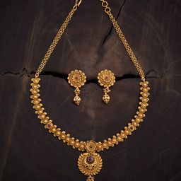 Kushal's Fashion Jewellery Ruby Gold-Plated Stones Studded Ethnic Antique Jewellery Set-image-30