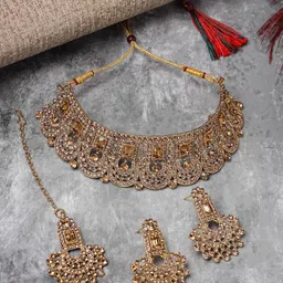 Sukkhi Gold-Plated American Diamond Studded Choker Jewellery Set-48