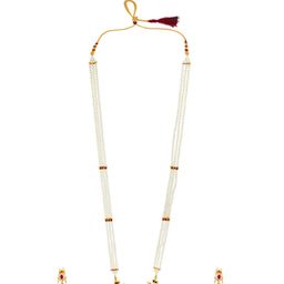 FEMMIBELLA Gold-Plated Artificial Stones Studded & Pearls Beaded Jewellery Set-image-23