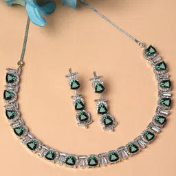 KARATCART Silver-Plated Cubic Zirconia Studded Jewellery Set-43
