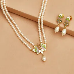 Voylla Woman Gold-Plated & Green Pearl Necklace Pendant and Earrings-47