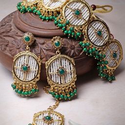 Sukkhi Gold-Plated Stone-Studded &  Pearl Beaded Jewellery Set-image-27