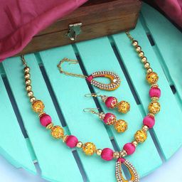 AKSHARA Gold-Plated Stone-Studded & Beaded Jewellery Set-5