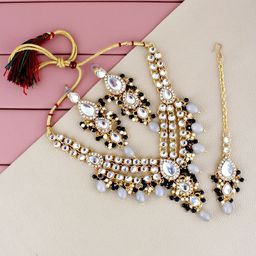LUCKY JEWELLERY Gold-Plated Kundan-Studded Jewellery Set-image-77