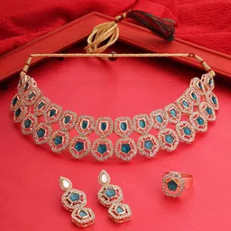 AMI Gold-Plated Stone Studded Jewellery Set-94
