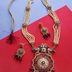 The Pari Gold-Plated Stone Studded and Pearl Beaded Jewellery Set-image-53