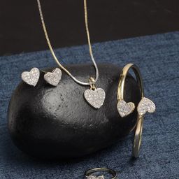 ZENEME Gold-Plated AD Stone-Studded Heart Shaped Jewellery Set-27