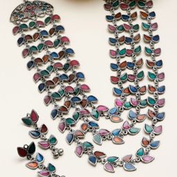 Moedbuille Silver-Plated Meenakari Afghan Oxidised Jewellery Set-picture-42