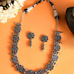 Voylla Silver-Plated Oxidised Bodhi Eternal Knot Jewellery Set-image-65