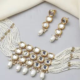 OOMPH Gold Plated Kundan-Studded & Beaded Jewellery Set-image-11