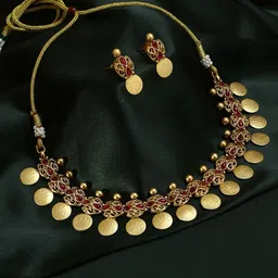 Adwitiya Collection Gold Plated & Pearl Beaded Jewellery Set-95