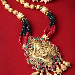 ADIVA Gold-Plated Kundan-Studded & Beaded Jewellery Set-87