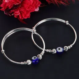 Silver Chest Kids Set Of 2 925 Pure Silver Evil Eye Bangle-Style Bracelets-7
