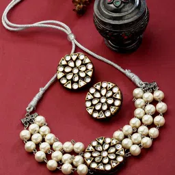 PANASH Gold-Plated Stone-Studded & Beaded Jewellery Set-44