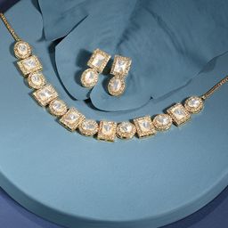 Zaveri Pearls Gold-Plated Austrian Diamond Studded Necklace & Earrings-8