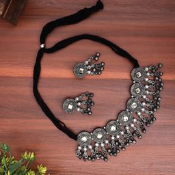 Sangria Silver Plated Oxidised Jewellery Set-picture-10