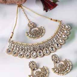 Sukkhi Gold-Plated Stone Studded Choker Necklace Jewellery Set-54