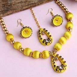 AKSHARA Girls Gold-Plated White & Yellow Stone-Studded Thread Jewellery Set-image-31