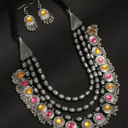 DressBerry Silver-Plated Stones-Studded & Beaded Afghani Tribal Jewellery Set-30