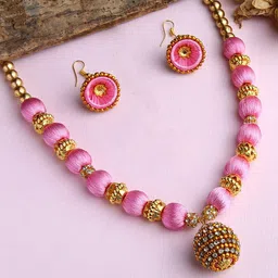 AKSHARA Girls Gold-Plated & Rose-Pink Stones-Studded & Beaded Jewellery Set-image-29