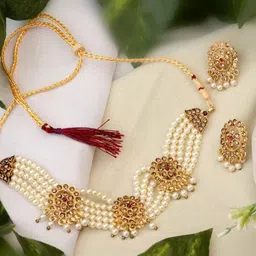 Sukkhi Gold-Plated Kundan-Studded & Beaded Jewellery Set-62