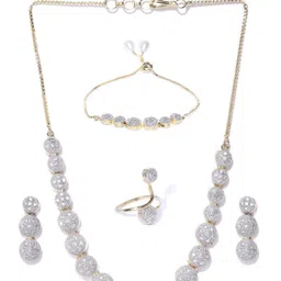 Anouk Gold-Plated White AD-Studded Necklace & Earrings-14