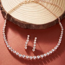 Zaveri Pearls Sleek Contemporary Rose Gold-Plated CZ Stone-Studded Jewellery Set-53