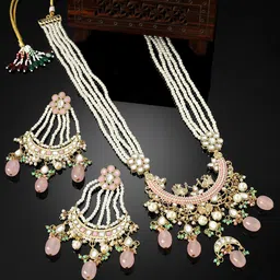 KARATCART Gold-Plated Beaded & Kundan-Studded Jewellery Set-23