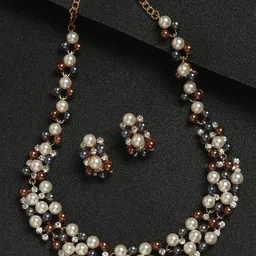 YouBella Gold-Plated Brown & White Stone-Studded Jewellery Set-35