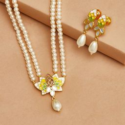 Voylla Gold Plated & White Beaded Layered Jewellery Set-13