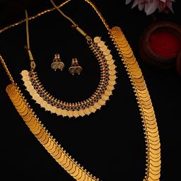YouBella Set Of 2 Gold-Plated Stone-Studded Jewellery Set-7
