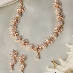 ZENEME Rose Gold-Plated AD-Studded & Beaded Jewellery Set-36