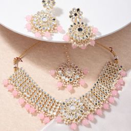 Fida Gold-Plated Stones Studded & Pearls Beaded Jewellery Set-image-26