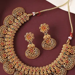 OOMPH Stone Studded Temple Jewellery Set-image-53