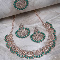 Sukkhi Gold-Plated AD Stone-Studded & Beaded Jewellery Set-image-40