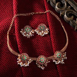 Fida Gold-Plated Stone-Studded & Beaded Jewellery Set-picture-40