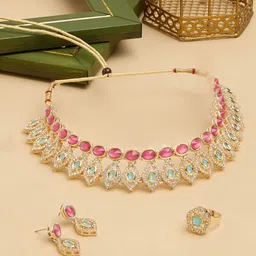 AMI Gold-Plated Austrian Diamonds Studded Jewellery Set-29