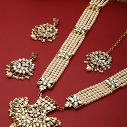 PANASH Gold-Plated Kundan Stone-Studded & Pearl Layered Jewellery Set-85