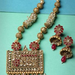 ADIVA Gold-Plated Kundan-Studded & Beaded Jewellery Set-image-72