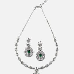 Anouk Rhodium-Plated Stone Studded Necklace & Earrings-9