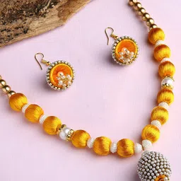 AKSHARA Gold-Plated & Yellow Silk Thread & Beaded Jewellery Set-12