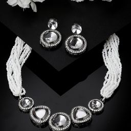 ADIVA Rhodium-Plated Kundan & Cubic Zirconia Studded Jewellery set-image-41