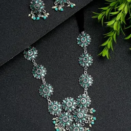 YouBella Silver-Plated Stone-Studded & Beaded Oxidised Jewellery Set-45