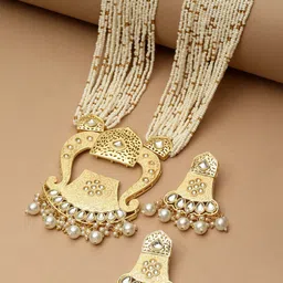PANASH Gold Plated Stone Studded & Pearl Beaded Jewellery Set-22