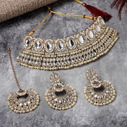 Sukkhi Gold-Plated Kundan-Studded & Pearl Beaded Jewellery Set-image-58
