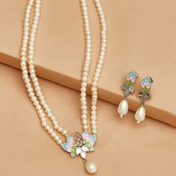 Voylla Woman Silver-Plated Teardrop Faux Pearl Jewellery Set-13