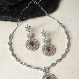 ZENEME Rhodium Plated American Diamond Studded Jewellery Set-57