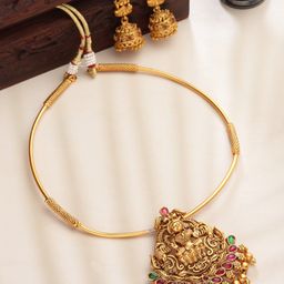 PANASH Women Gold-Plated Stone-Studded & Beaded Necklace and Earrings-17