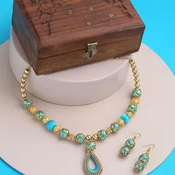 AKSHARA Gold-Plated Stone-Studded & Beaded Jewellery Set-12