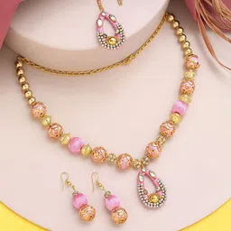 AKSHARA Gold Plated Stone Studded & Beaded German Silver Jewellery Set-image-67